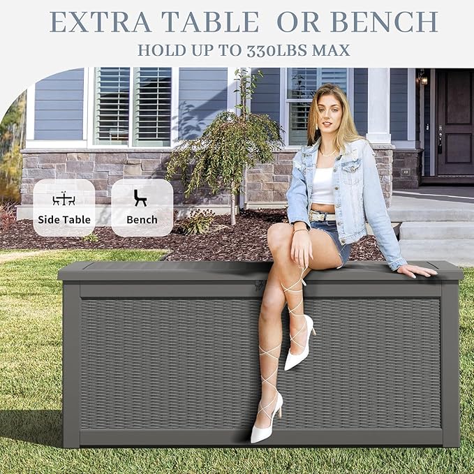 NUNU LAB Outdoor Storage Box, 320 Gallon Deck Box, Resin Waterproof Outside - Image 3
