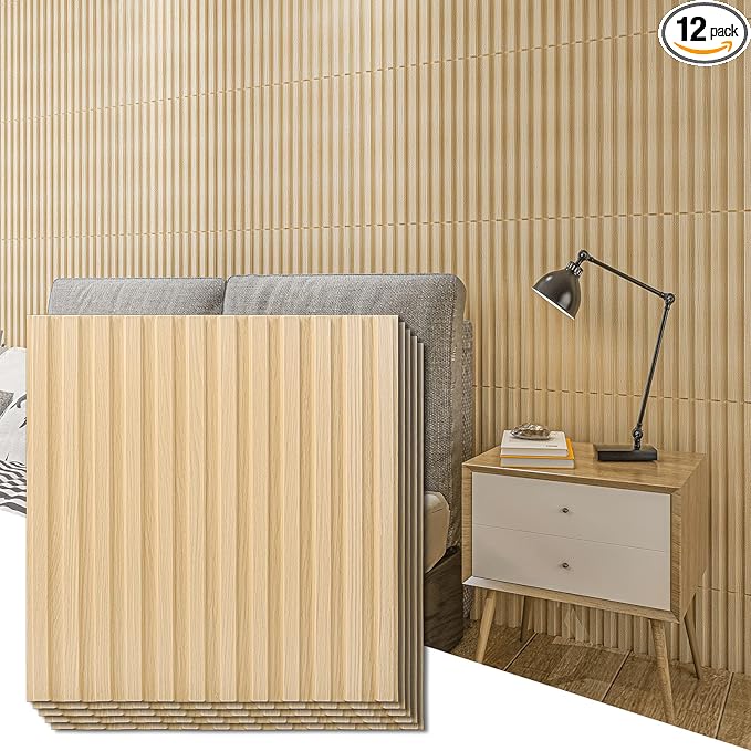 Art3d Slat Wall Panel, 3D Fluted Textured Panel 12-Tile 19.7 x 19.7in. by Art3d
