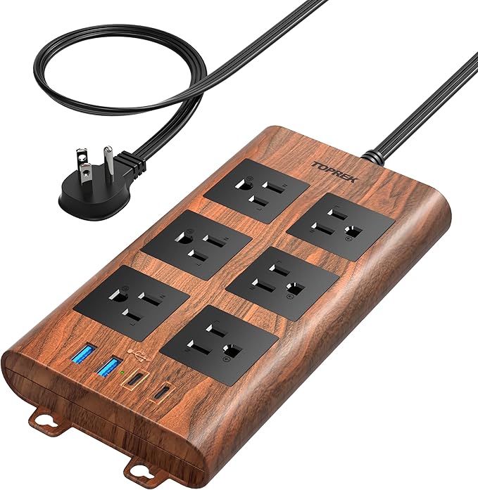 TOPREK Surge Protector Power Strip, 6 Widely-Spaced Outlets by TOPREK