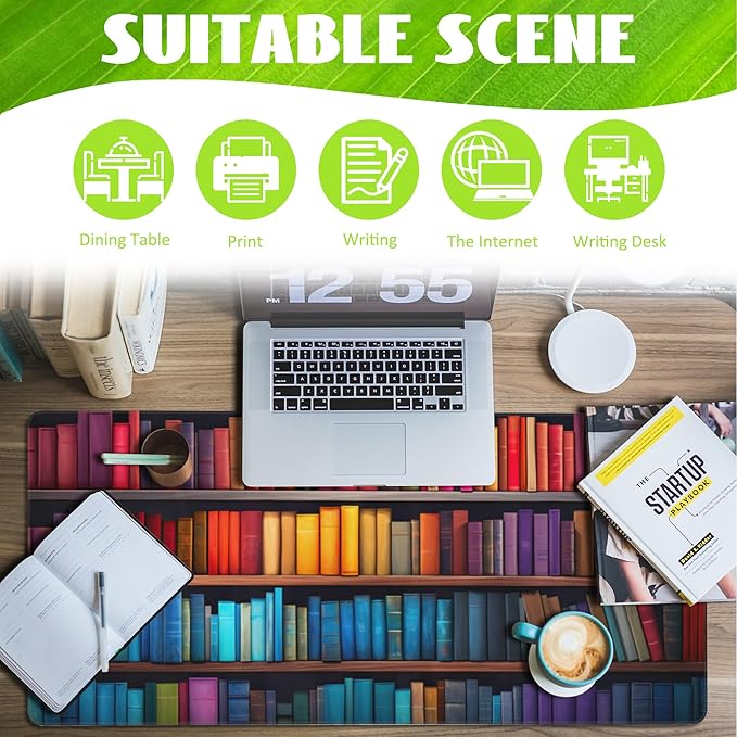Eflxamz Large Gaming Mouse Pad for Desk, Bookshelves Full of Books Desk Mat - Image 3