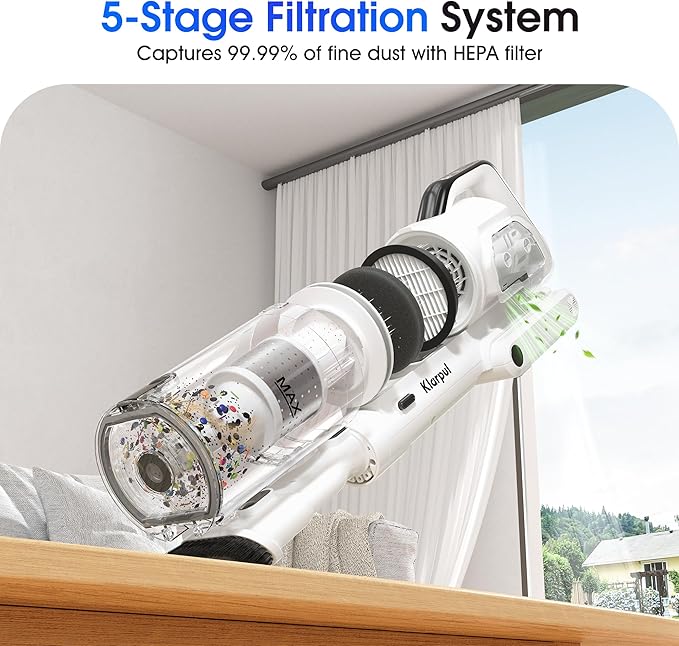 Klarpul Cordless Vacuum Cleaner, 2 Batteries 140 Mins Runtime 600W 50Kpa Stick - Image 6