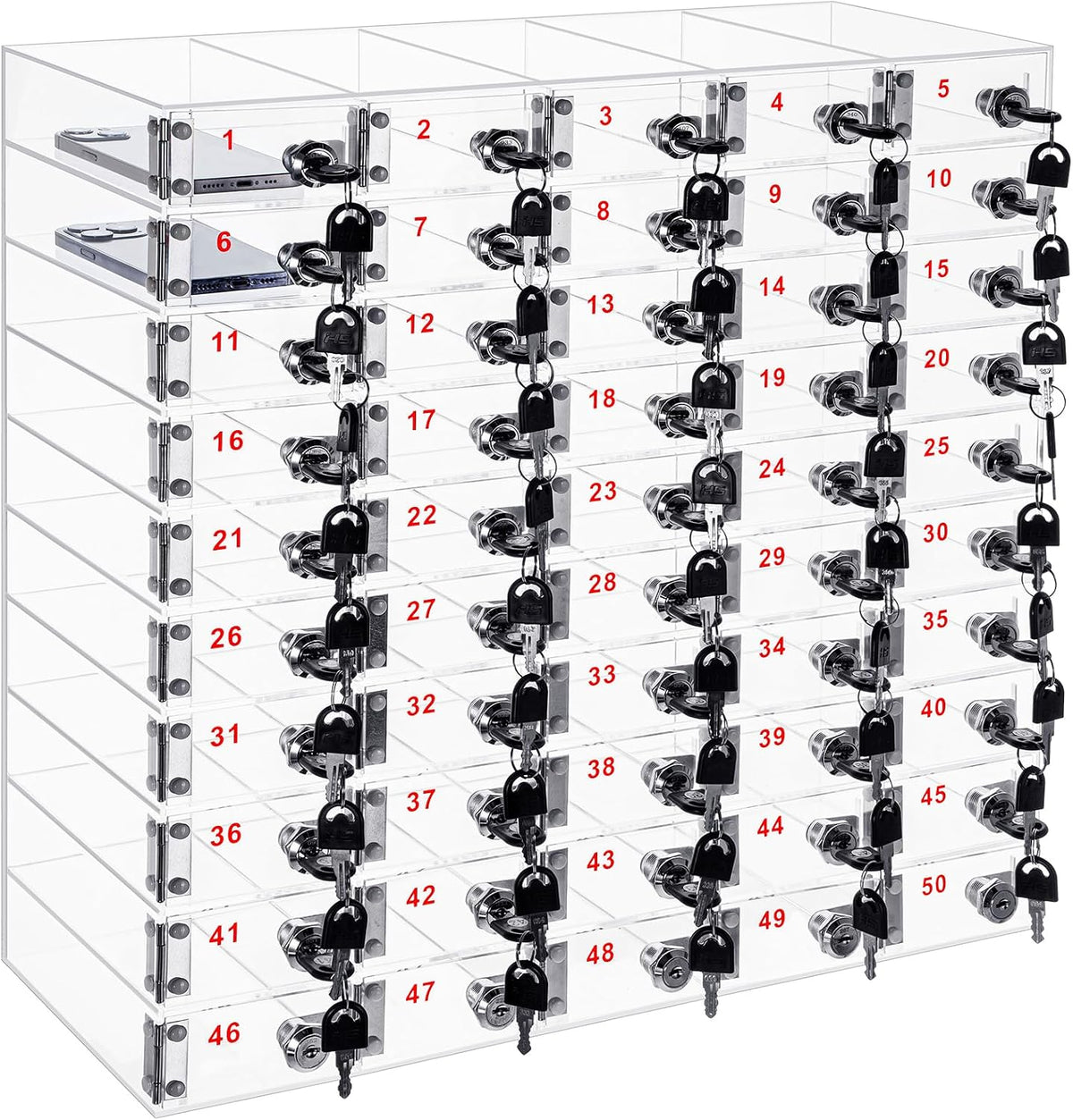 layhit 50 slots cell phone locker box for shown in use