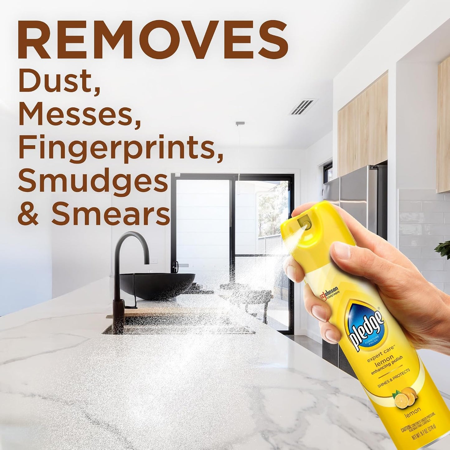 Pledge Enhancing Polish Spray, Wood Furniture & Stainless Steel Polish, Remove Dust and Fingerprints, Fast Shine and Protect, Prevent Scratches & Knicks - Lemon Scent, 9.7oz