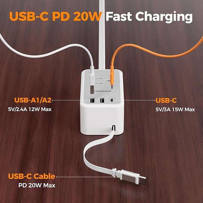 TESSAN Small Flat Plug Power Strip - Image 3