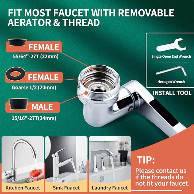 Patented CECEFIN 1080°Swivel Faucet-Extender Sink-Aerator - Image 4
