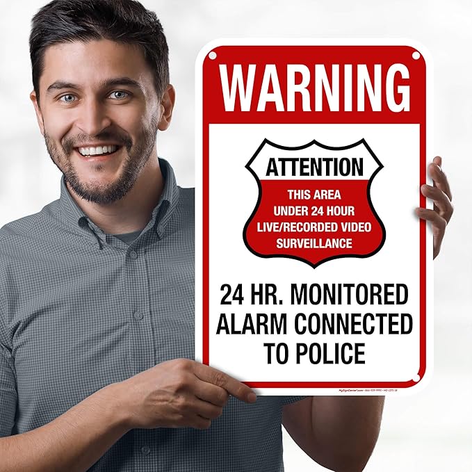 Warning 24 HR. Monitored Alarm Connected To Police Sign, 12x18 Inches, 55 mil - Image 2