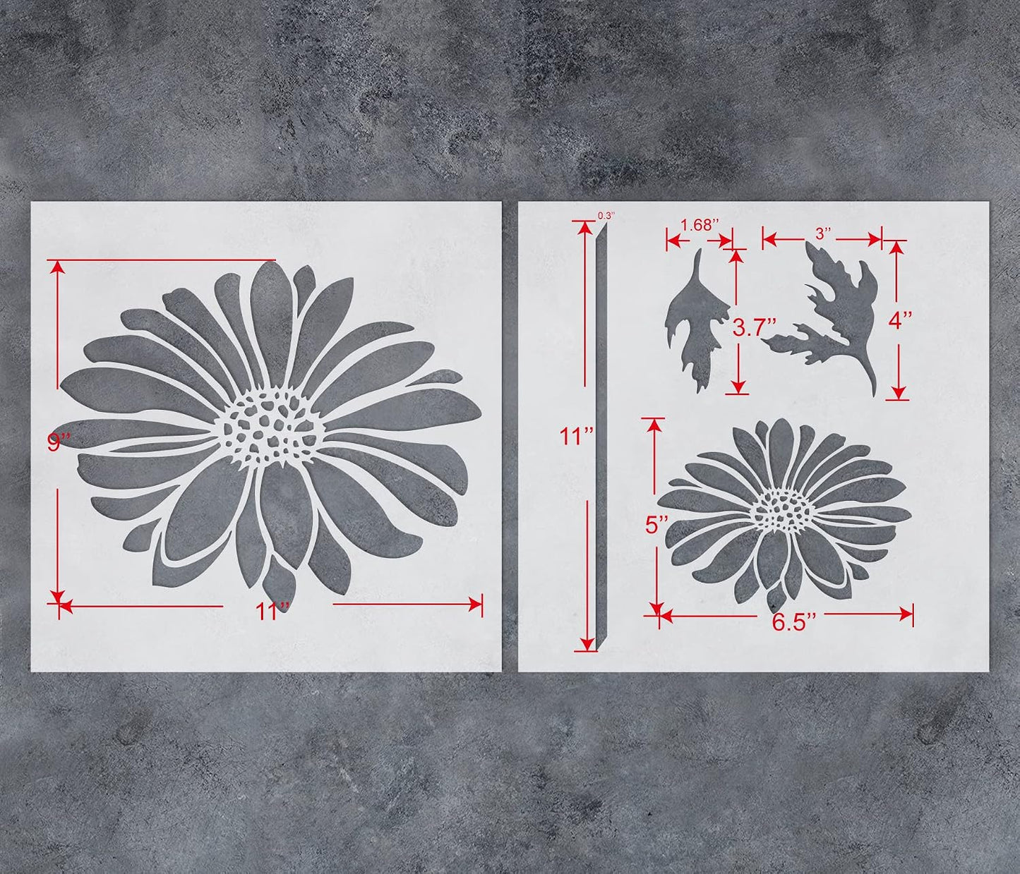GSS Designs Daisy Wall Stencils 2 Pack Courtyard Walls Painting Stencil 12x12Inch Flowers Stencil for Fence Floral Stencils for Garden Decor