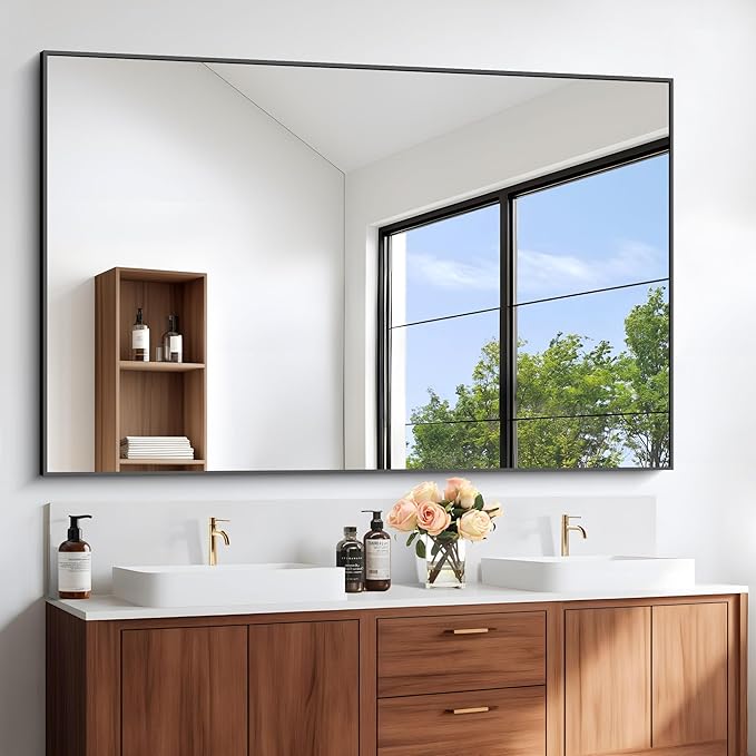 Black Bathroom Mirror for Wall, 60x36 Inch Rectangle Mirrors by DESBING