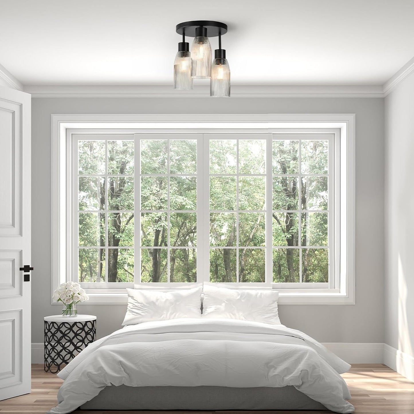 Globe Electric 66000133 3-Light Flush Mount Ceiling Light, Matte Black, Clear Ribbed Glass, Home Improvement, Dining/Kitchen