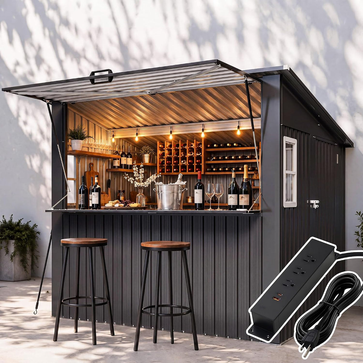 aoxun 8x7 ft outdoor bar shed with canopy, main product view