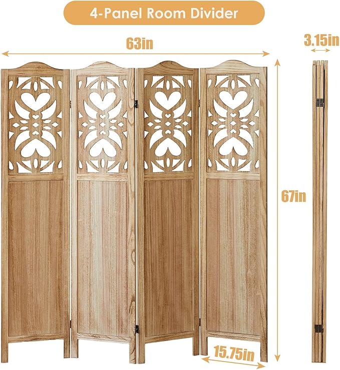 ALeesing 4 Panel Room Divider Fully Assembled, Carved Room Dividers and Folding - Image 2