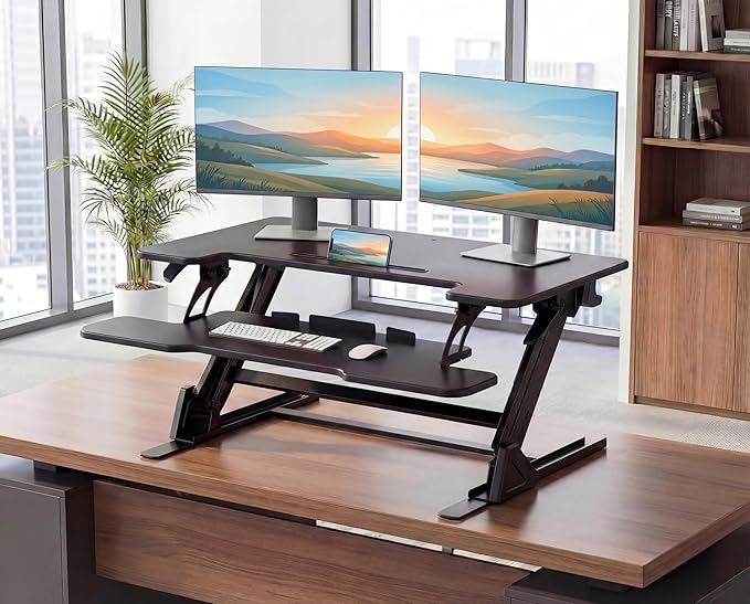 HUANUO 32" Z Shaped Stable Standing Desk Converter, Height Adjustable Sit Stand - Image 2