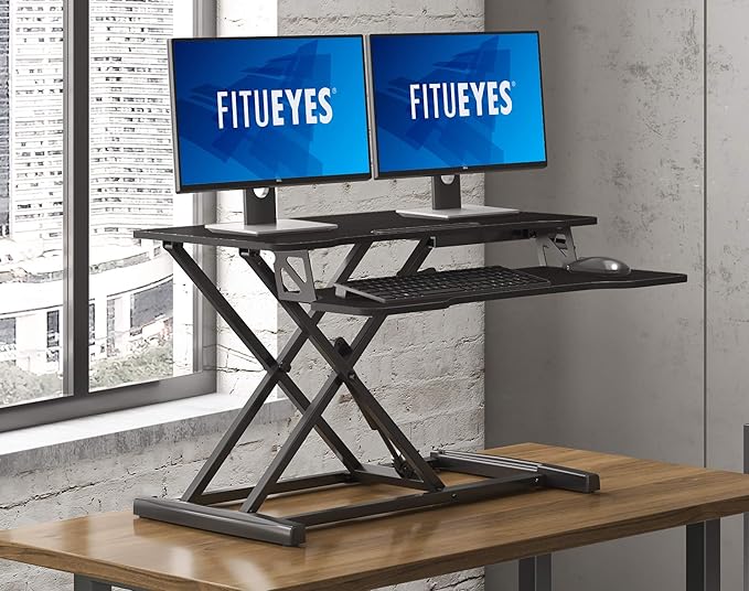 FITUEYES Height Adjustable Standing Desk 32” Wide Sit to Stand Converter Stand - Image 6