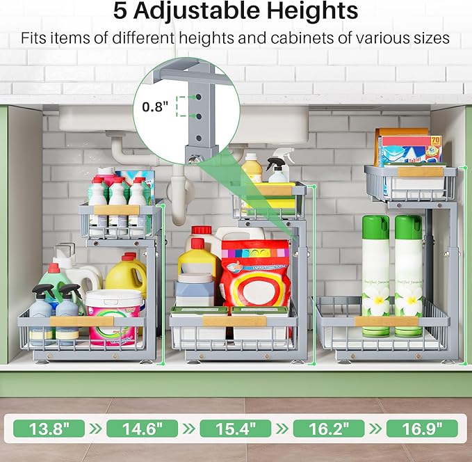 Kitstorack Under Sink Organizer, 2 Packs 2 Tier Under Sink Organizers and - Image 7