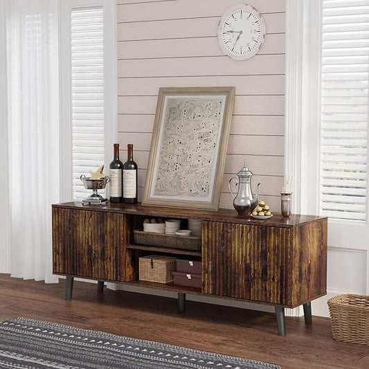 EROMMY 63'' Fluted TV Stand for 70 Inch TV, Modern Entertainment Center by EROMMY