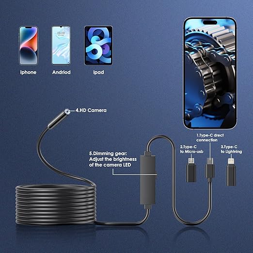 Endoscope Camera with Light, 1920P HD Borescope Camera with 8 Adjustable LED - Image 4