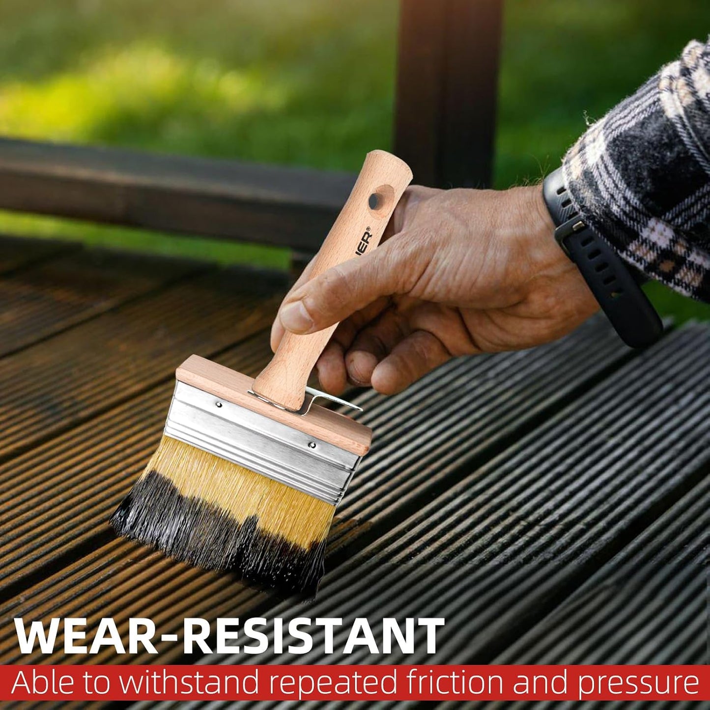 Wesquer Limewash Paint Brush Set 2 Pack Deck Stain Brush | Detachable handle synthetic bristles for deck fence furniture interior exterior staining projects