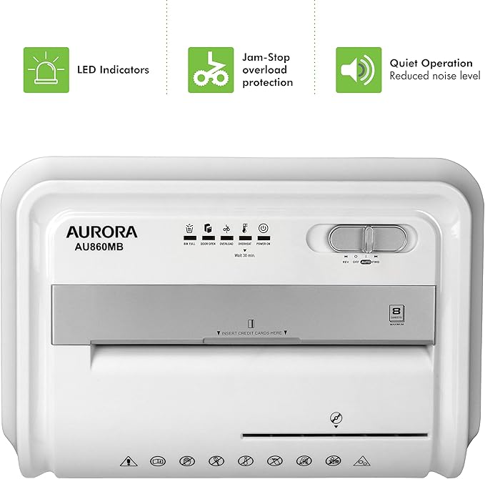 Aurora High-Security 8-Sheet Micro-Cut Paper, CD/DVD and Credit Card Shredder - Image 5