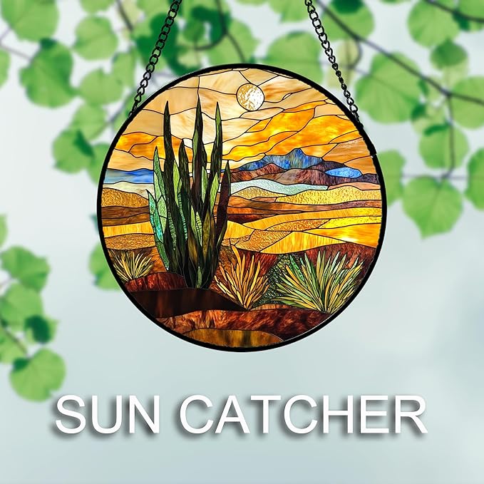 DASTOLL Stained Glass Window Hanging 4 Pcs Set Desert Sunset Theme Landscape - Image 5