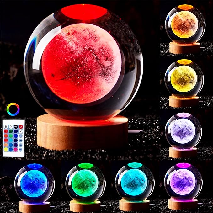 3D Moon Crystal Ball Lamp, 3.15 inch Crystal Ball Night Light by Conalisk
