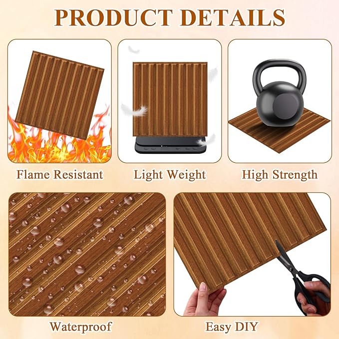 Nuanchu 32 Pcs 3D Slat Wall Panels 12 x 12 Inch PVC Fluted Textured Panel - Image 3