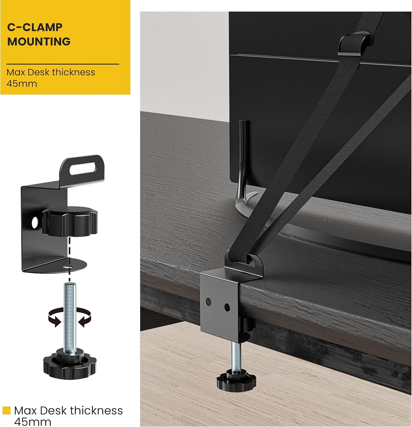 TV Safety Straps Furniture and TV Wall Anchors and Punch-Free Clamp Straps for Baby Proofing, VESA Mounting, Metal Connectors, Black