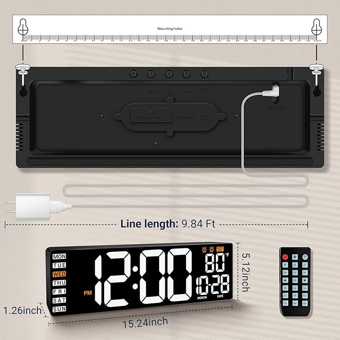 16.5" Large Digital Wall Clock: Wall Mount Decor Clock Large Display - Image 3