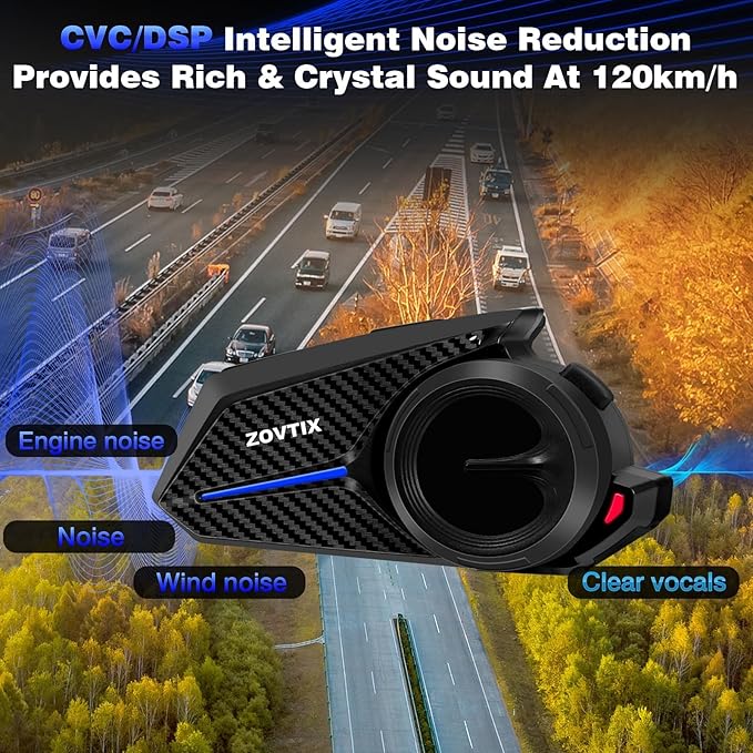 ZOVTIX Motorcycle Helmet Headset Support 8 Riders Group Intercom Communication - Image 4