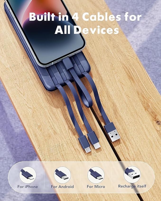 charmast Portable Charger with Built in Cables, Power Bank with Cords Wires - Image 2