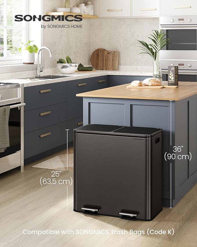 SONGMICS Trash Can, 2 x 10.6 Gallon Garbage Can - Image 2
