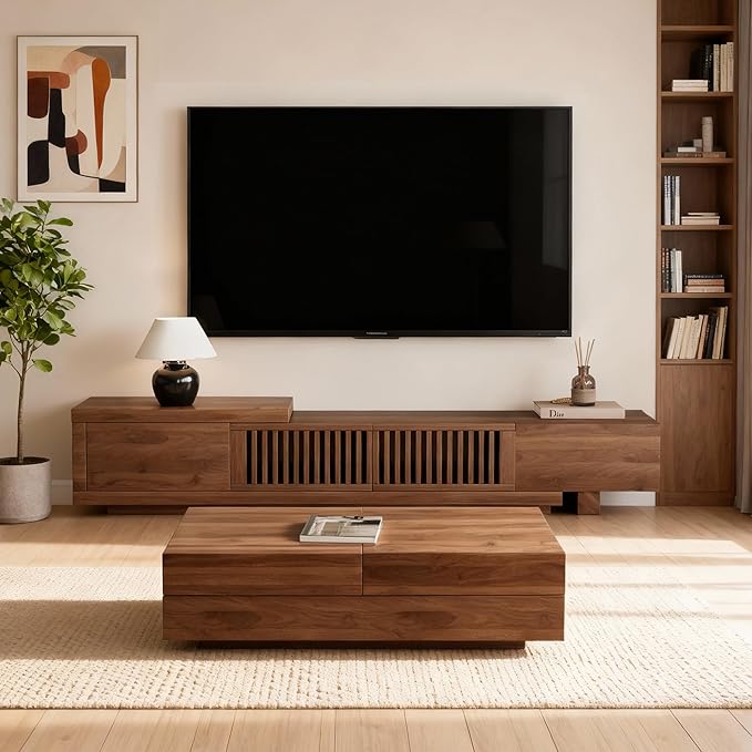 gaoyangjiaju 78.5"-105" Mid-Century Modern Extendable TV Stand, Walnut Media - Image 3