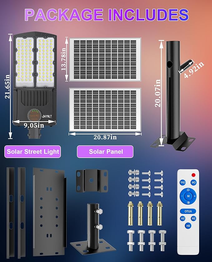 JAYNLT Y-8000W Solar Street Lights Outdoor, 6500K 600000LM High Power Parking - Image 7