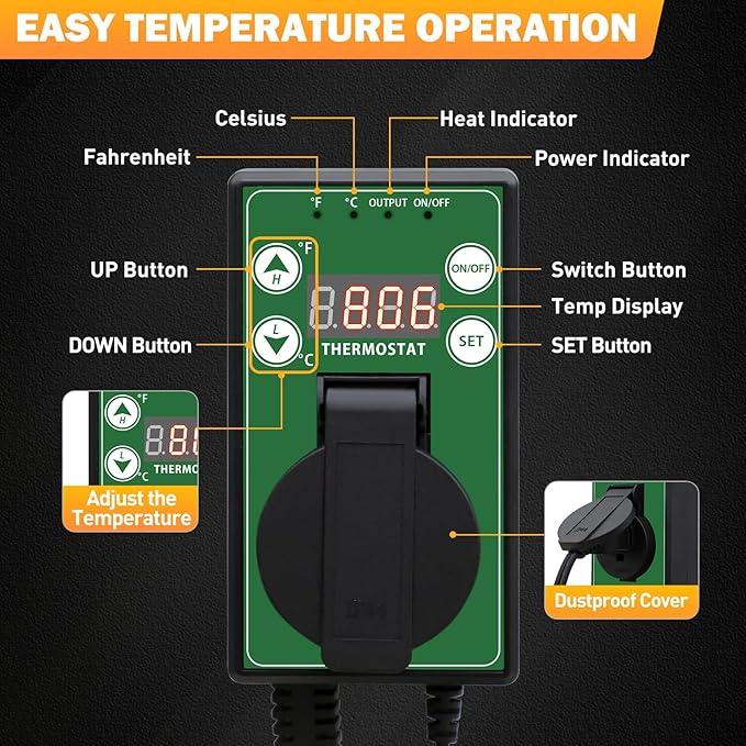 COOS BAY Digital Thermostat Controller -4 to 108°F, Temperature Control - Image 6