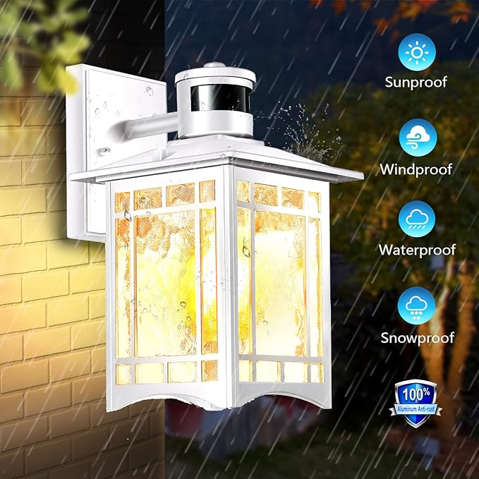 XANGQAN Motion Sensor Outdoor Wall Lights White Dusk to Dawn Light Fixture - Image 6