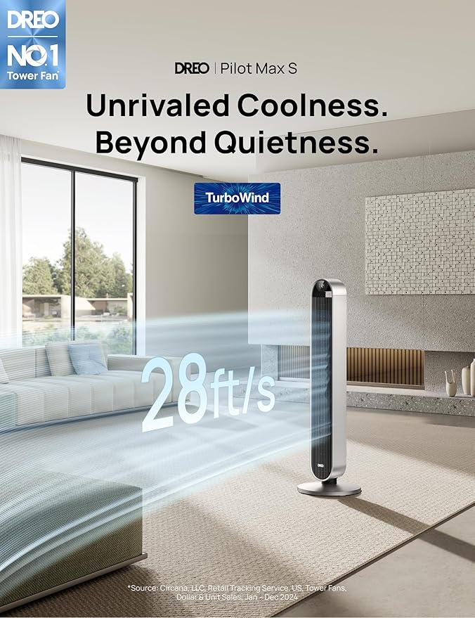 DREO Tower Fan for Bedroom, 42 Inch 120° Oscillating Fan, 25dB Quiet DC Motor - Image 2