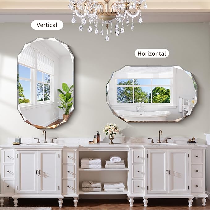 GLASHOM Frameless Bathroom Mirror, 30x48 inch Beveled Bathroom Mirror Wall - Image 5
