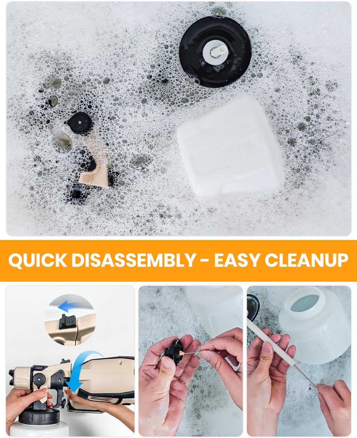 Cordless Paint Sprayer for House Painting with 2×4.0Ah Battery, 650W | Easy to Clean & Use, Even Coating, 6 Brass Nozzles, 1400ML Container, Paint Gun for Wall Fence Furniture Ceiling DIY Projects