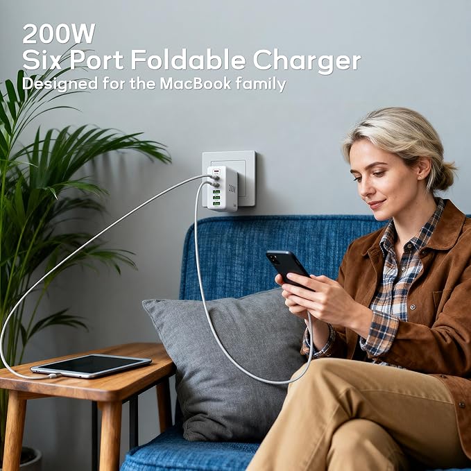 2 Pack USB C Charger Block, 200W GaN Super Fast Charger Type C iPhone 17 16 - Image 6