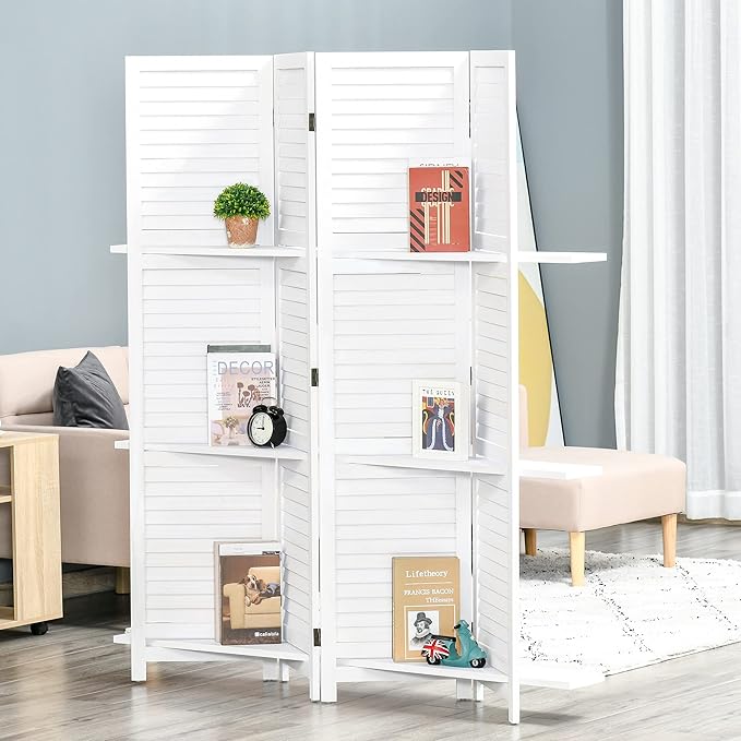 HOMCOM Room Divider, 4 Panel 67" Tall Wood Privacy Screen - Image 2