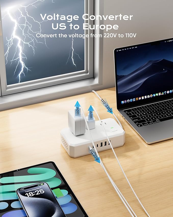 Puveini US to Europe Travel Adapter 220V to 110V Voltage Converter - Image 4