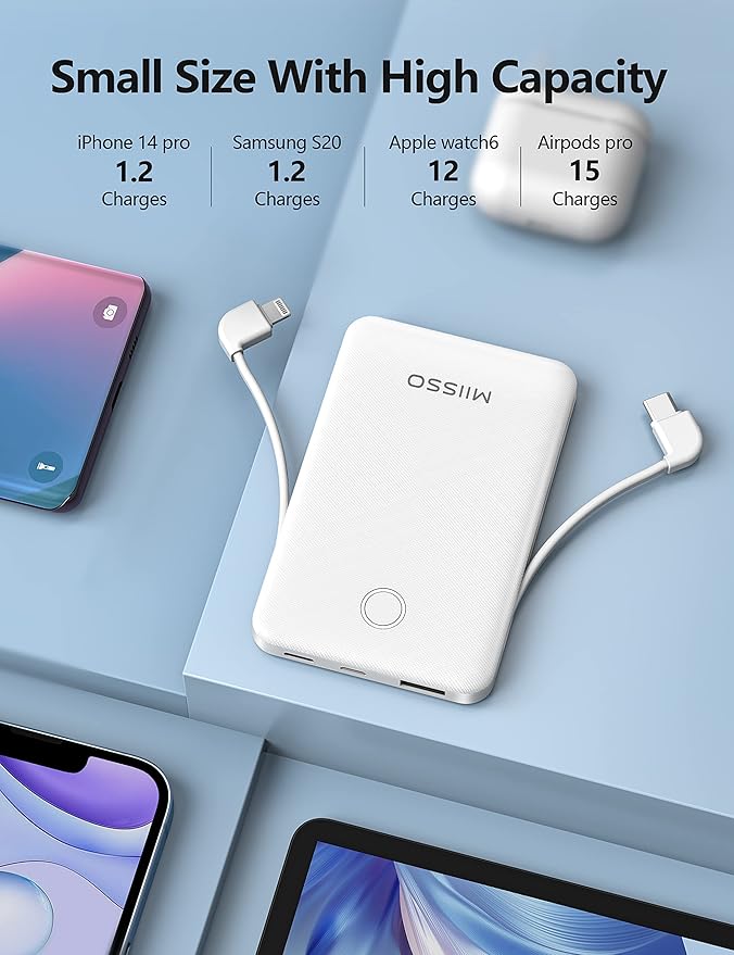 6000mah Ultra Slim Built in Cables Power Bank, Card Size Built in USB C Cords - Image 6