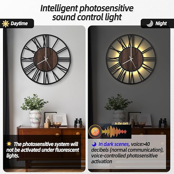 LEIKE Large Wall Clocks with Night Light Battery Operated, Silent Non Ticking - Image 2