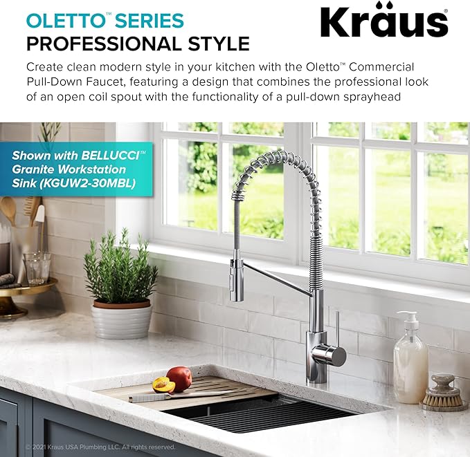 KRAUS Oletto Commercial Style Single Handle Pull Down Kitchen Faucet - Image 4