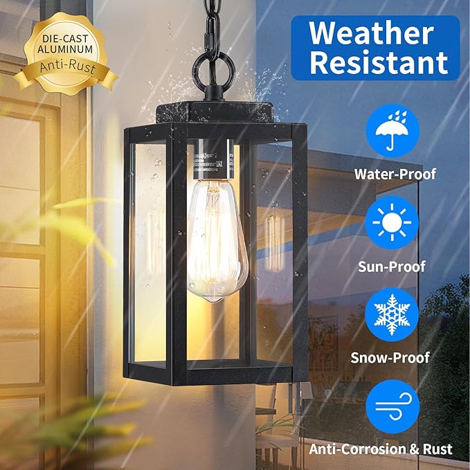 MYHXQ 11'' Outdoor Pendant Light, Modern Outside Chandelier Outdoor Hanging - Image 3