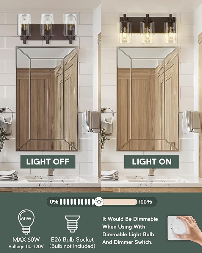 METWET 3-Light Bathroom Light Fixtures, Modern Vanity Light - Image 6