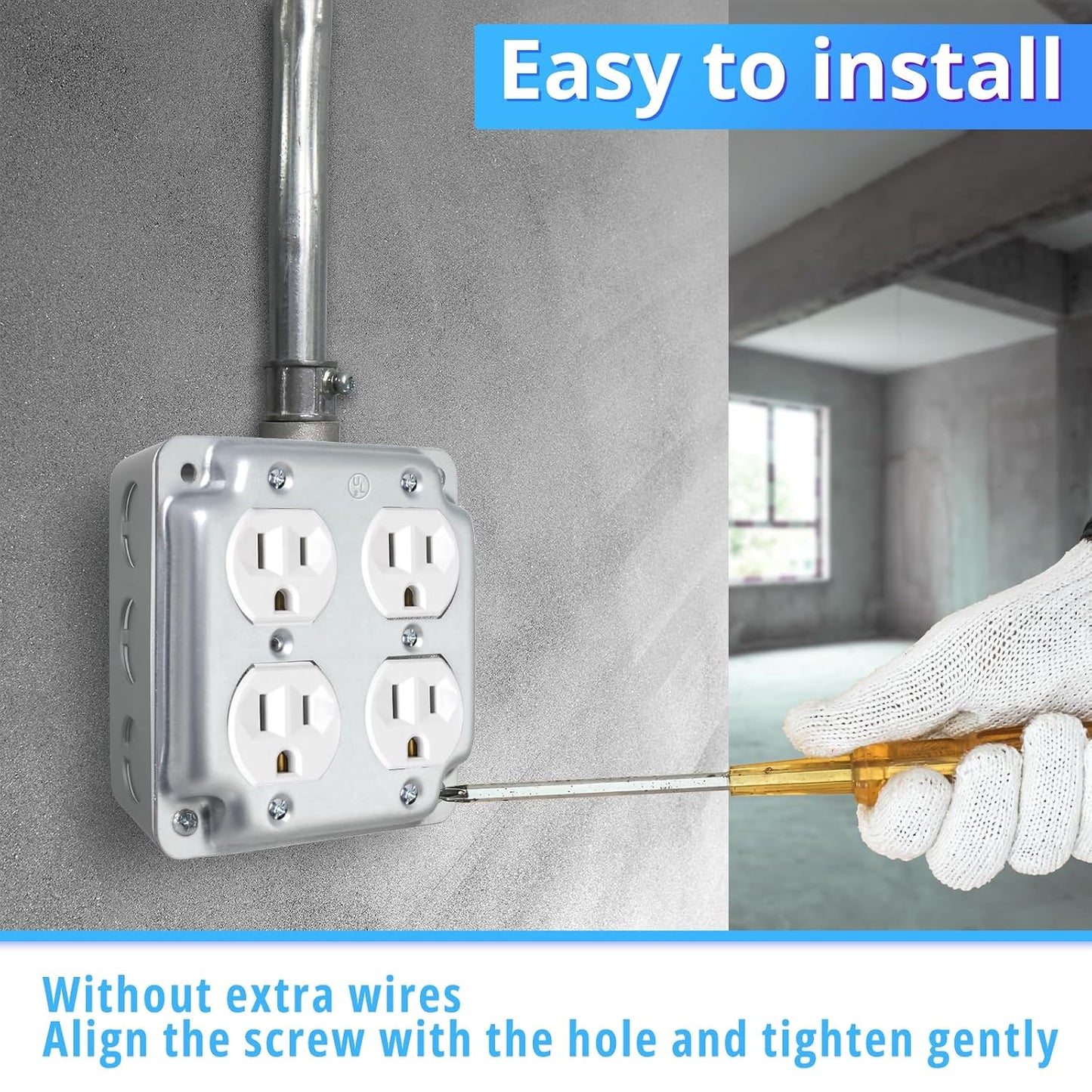 4-in Metal Electrical Box Cover, Pack of 1 | Features 1/2-in Projection; 2-Gang; Square Outlet Cover Plate; Galvanized Steel Material.