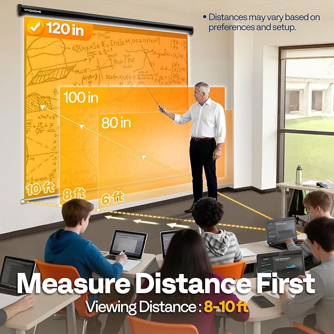 VIVOHOME 120 Inch 1:1 Pull Down Projector Screen, HD 4K Retractable Movie Screen - Image 5