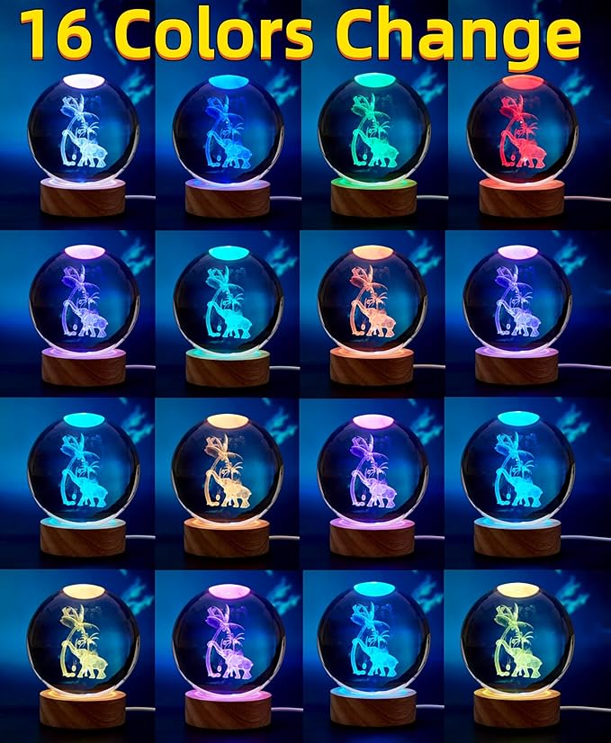 3D Elephant Crystal Ball Lamp, Lifelike Elephant Night Light, 16 Colors - Image 2