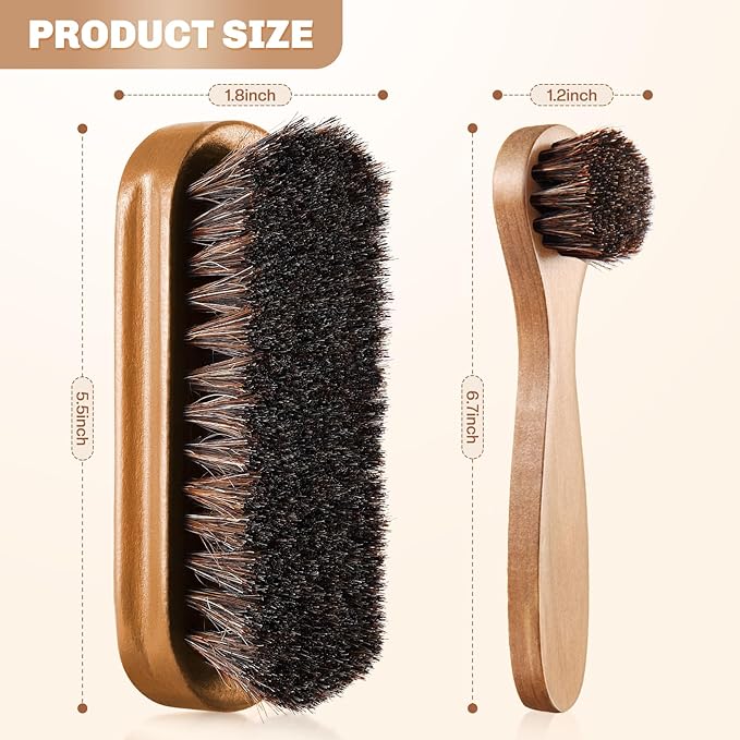 2 Pcs Horsehair Shine Shoes Brush Kit Polish Dauber Applicators Cleaning - Image 2