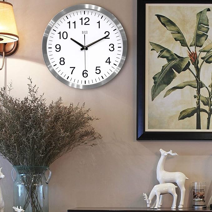 HITO 14" Silent Wall Clock Battery Operated Non Ticking Sweep Movement Glass - Image 7